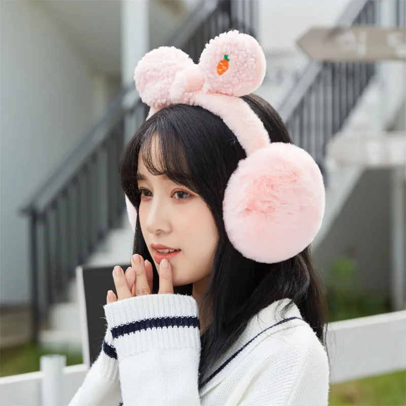 Autumn Winter Earmuffs Women Rabbit Ears Kawaii Girls Casual Soft Cozy Plush Furry Ulzzang Students Ins Outdoor Ear Cover New