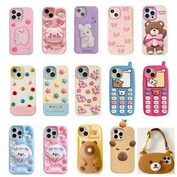 For iPhone 16, 16 Pro, 16 Pro Max, 3D Cartoon Cute Animal Soft Silicone Mobile Phone Back Case Cover Skin Shell Protector