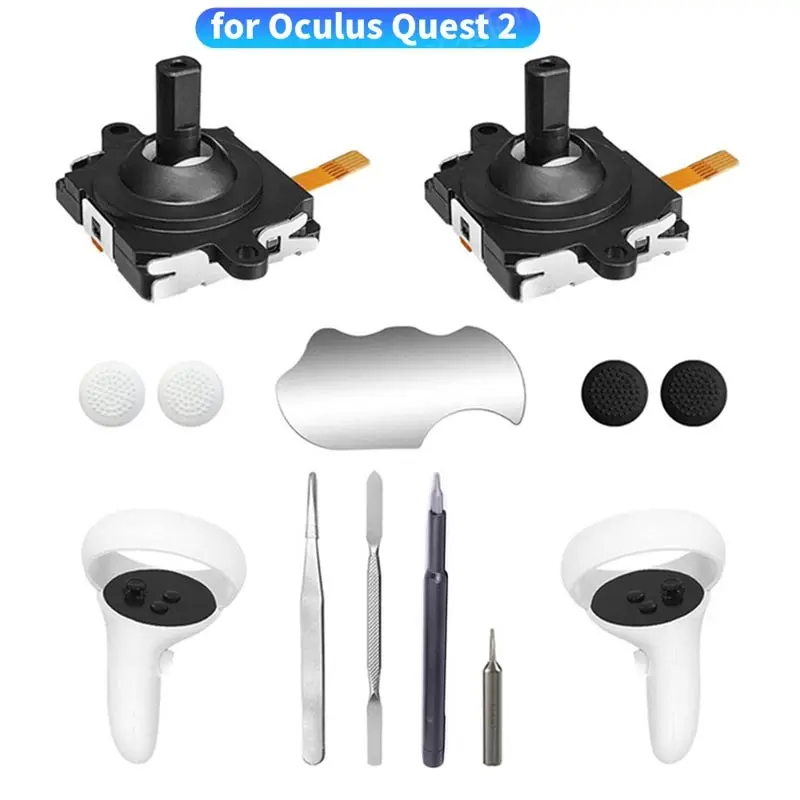 VR Joystick Replacement Kit for Oculus Quest 2 Controller Thumbstick Grips for Meta Quest 2 Handle Repair Kit Accessories