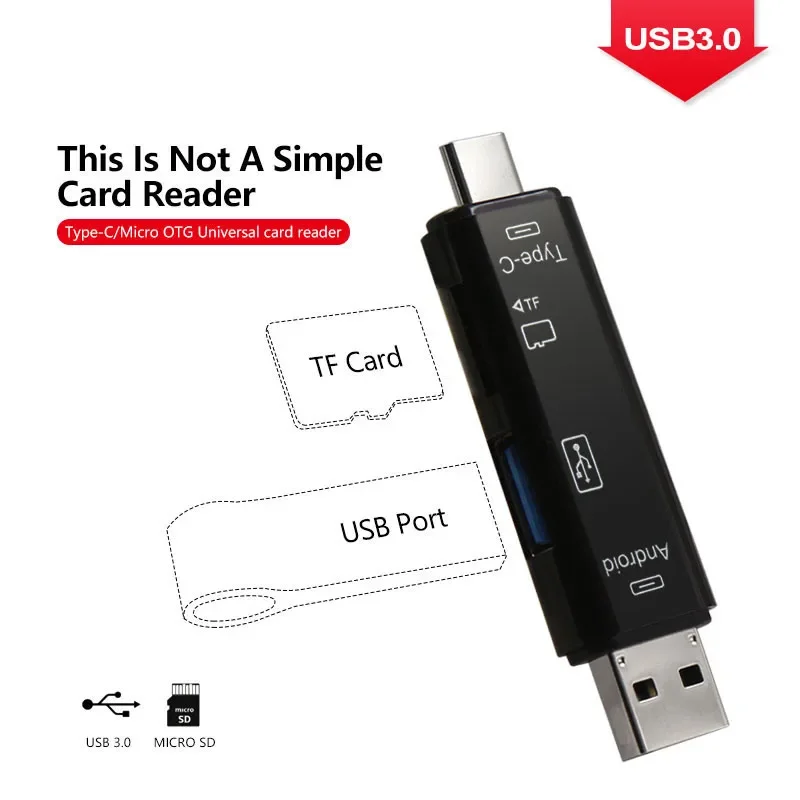 Lecteur de cartes mémoire USB3.0 TF 3 en 1, lecteur de cartes OTG de Type C, adaptateur Micro USB Flash, lecteur de cartes microsd