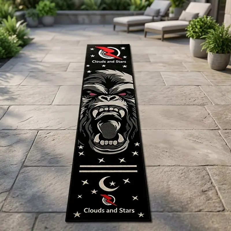 VIKAMA Gorilla Print Dart Runner Mat Star Moon Lightning Pattern Non Slip Shock Absorbent Floor Mat Home Game Room Home Decor