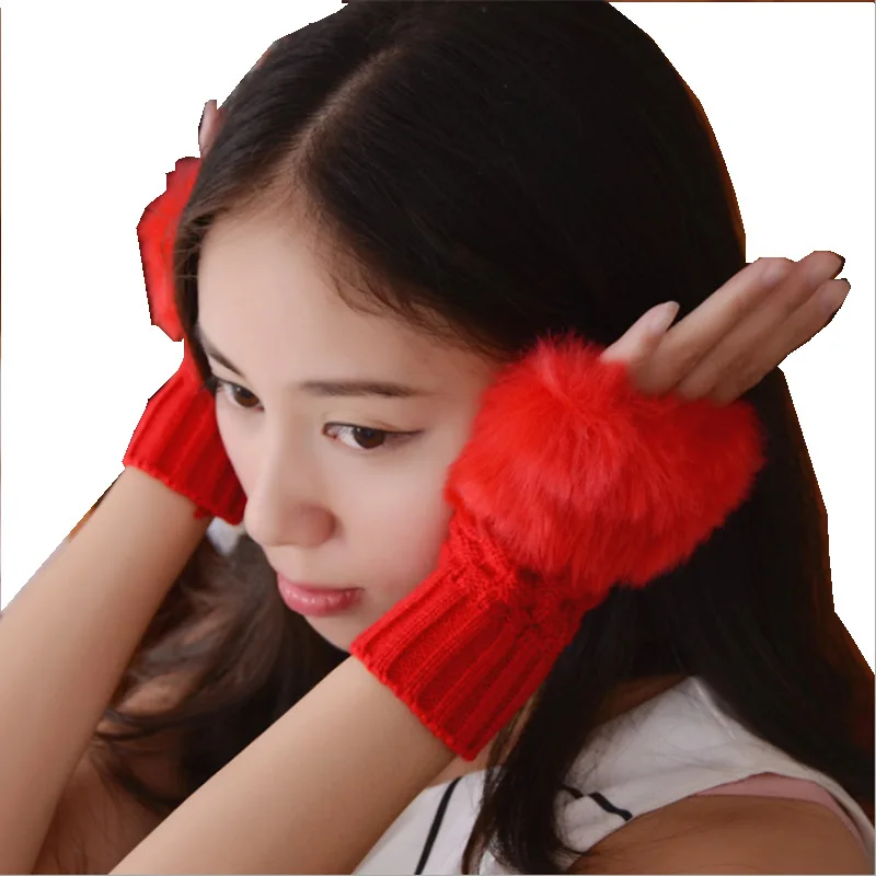 Women\'s Half Finger Warm Gloves Fashion Plush Thickened Knitted Glove Open Finger Touch Screen Gloves