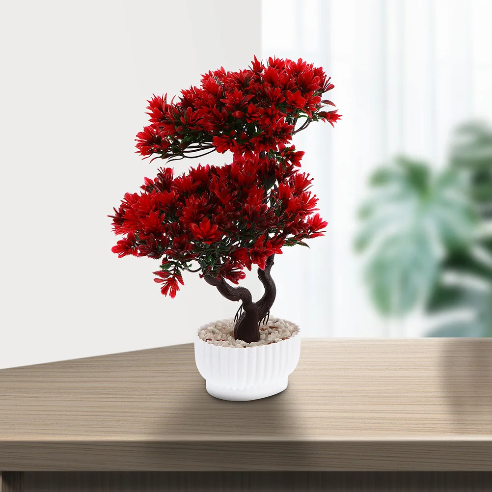 

2Pcs Guest-Greeting Pine Potted Artificial Flower Bonsai Simulation Decorative Plastic Plant for Living Room Office