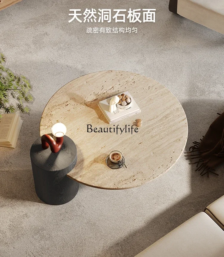 FG17Round Light Luxury Natural Travertine Coffee Table Household Simple Small Unit Small Round Table