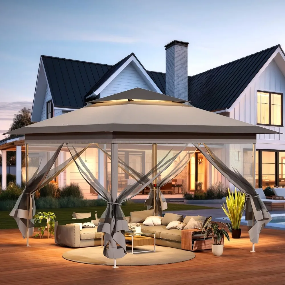 

13' X 13' Pop Up Gazebo, Outdoor Canopy Tent W/4 Mesh Walls & Wheeled Bag, Screened Shelter, Customized