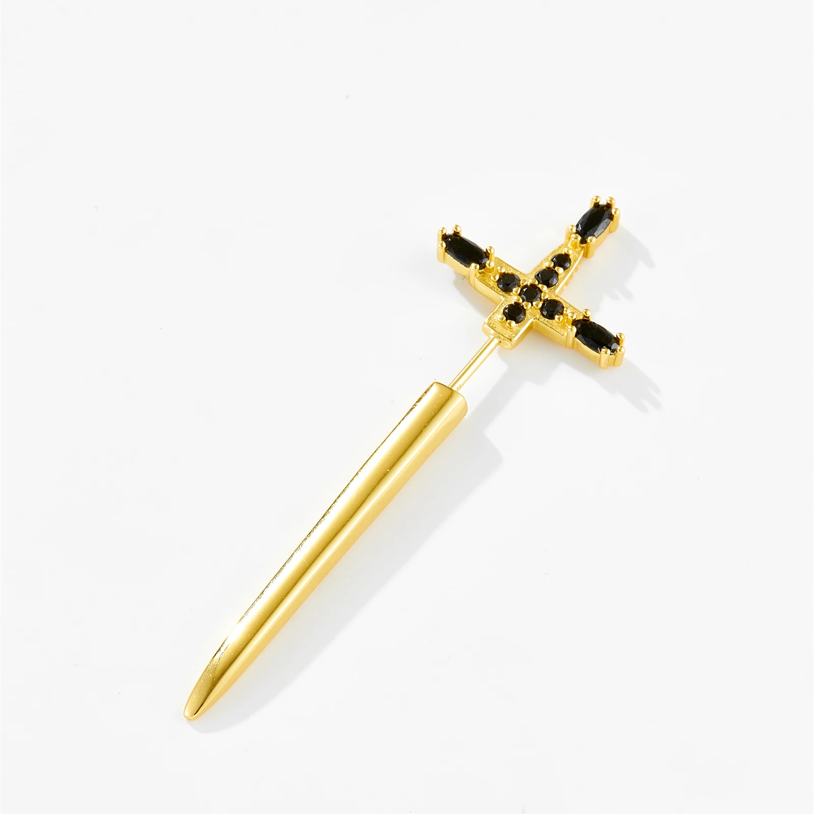 ANDYWEN 925 Sterling Silver Sword Black Zircon Single Long Stud Earring 2026 Women Fashion Luxury Fine Rock Punk Jewelry