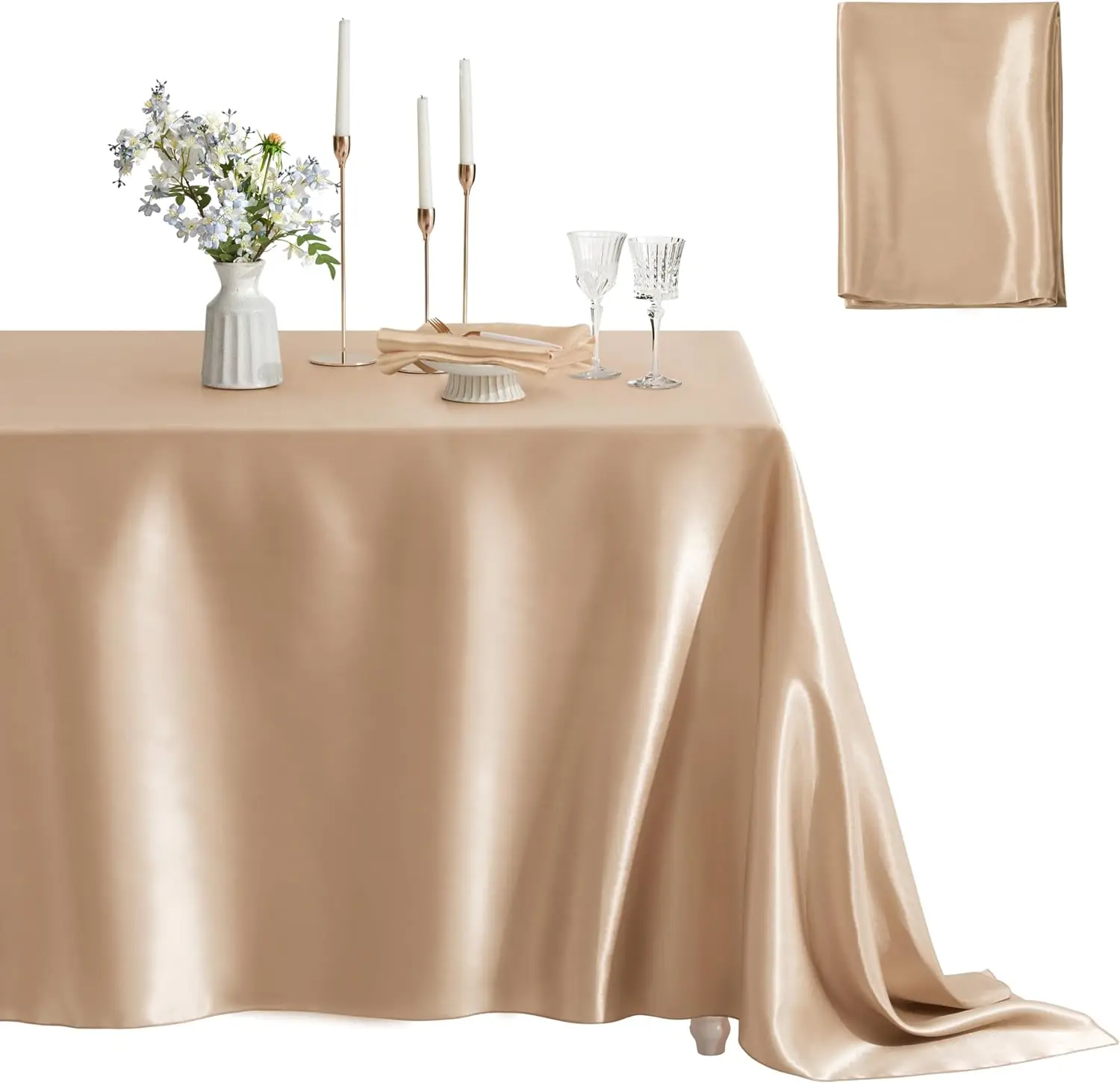 Champagne Tablecloth Satin Rectangle Table Cloth Table Cover Wedding Christmas Birthday Events Banquet Home Dining Party Decor