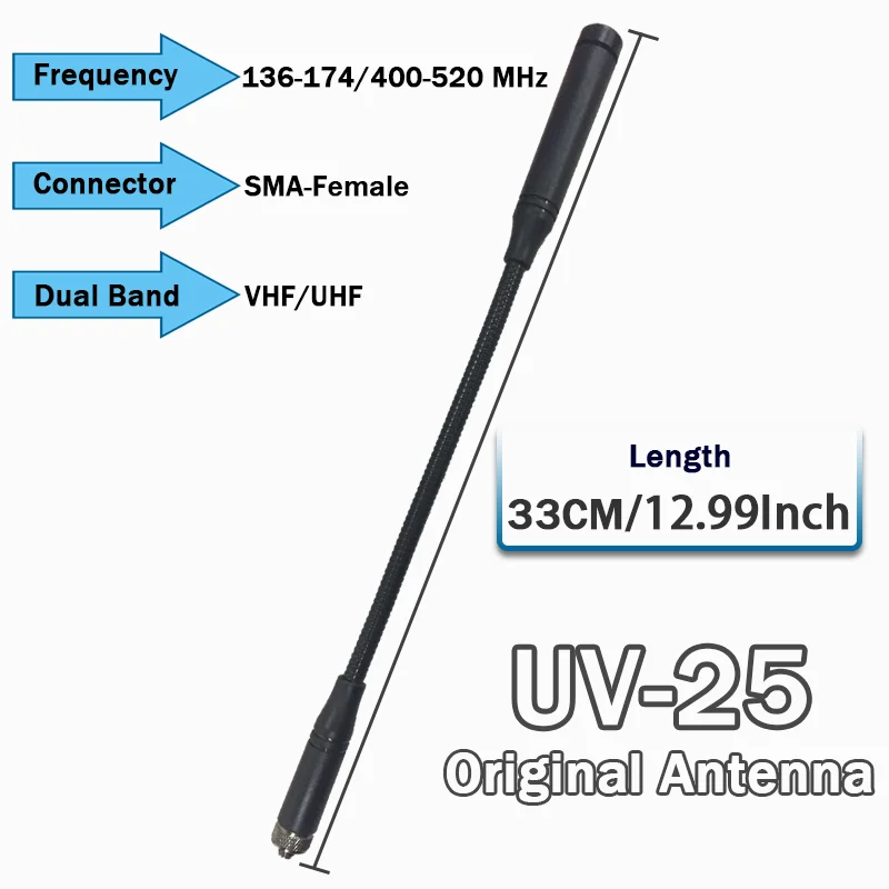 Original UV-25 Gooseneck Tactical Antenna Baofeng Walkie Talkie Antenna Flexible SMA-Female 33cm VHF UHF For UV-25 Pro Max Radio