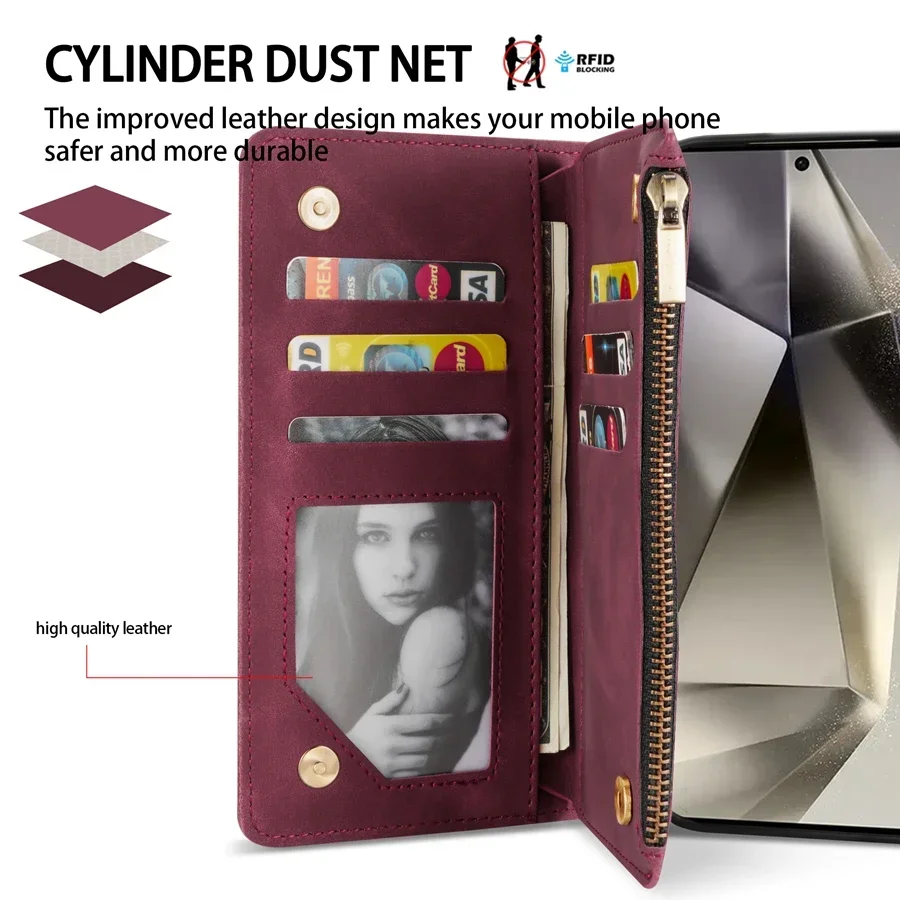Wallet Multi-card Zipper Magnetic Flip Leather Case For Samsung Galaxy S26 S25 FE S24 Plus S23 S22 Ultra A16 A17 A36 A37 A56 A57