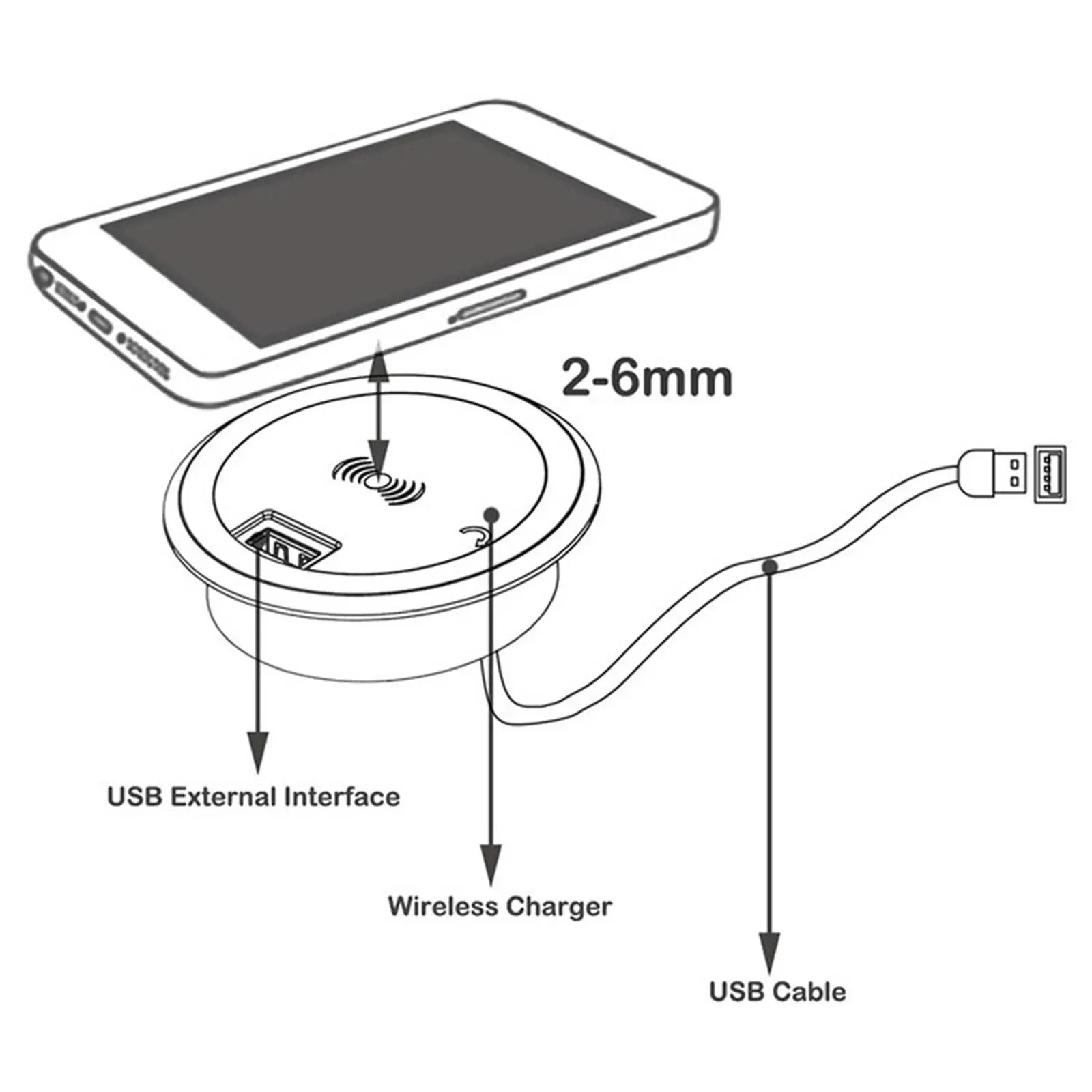 T02 Embedded Wireless r Charging Base Desktop for Mobile Phones