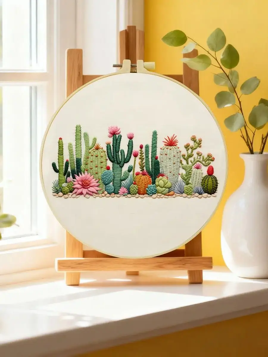 1 Stück 20X20CM/15X15CM 7,87/6,3 Zoll Pflanzen-Kaktus-Stickerei-Starter-Kit DIY-Kit DIY-Stickerei-Set Handarbeiten Malerei – Detail 6
