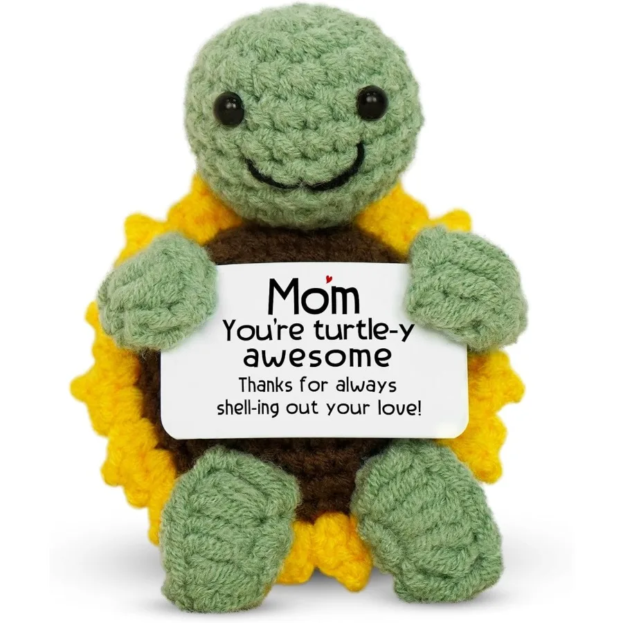 OASSIE Regalos de cumpleaños para mamá Mini hecho a mano Tortuga positiva Sulower Crochet Mamá Regalos de cumpleaños de la hija Hijo Mamá Regalo para