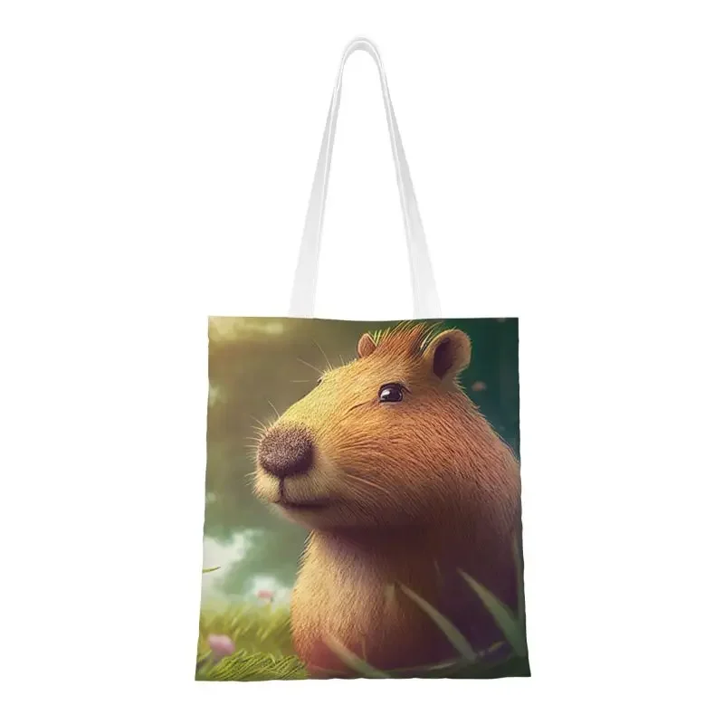 

Custom Fuzzy Capybara In The Grass Shopping Canvas Bag Women Washable Groceries Shopper Tote Bags