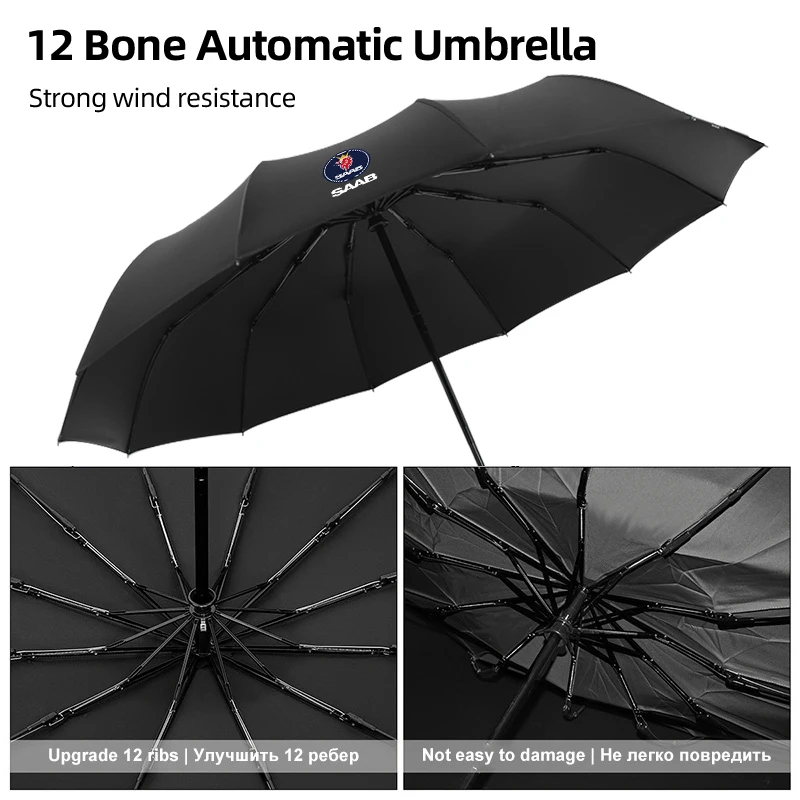 12 Bone Car Folding Umbrella Automatic Sunshade Accessories For SAAB 9-3 9-5 93 9000 900 9-7 600 99 9-X 97X Turbo X