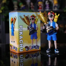 18cm Pokemon Animation Hand To Win The Small Wisdom Pikachu Trophy Model Decoration Champion Xiaozhi Figures Decoration Toy Gift
