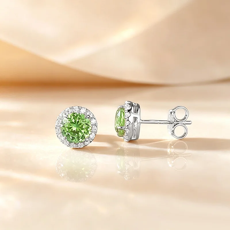 Xiaoyan cultivates 100% S925 silver 6.0mm round diamond mint emerald earrings exquisite jewelry anniversary commemorative gift