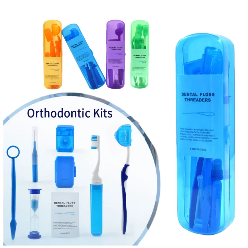 

dent al Orthodontic dent al Care Hygiene Kit Set Floss Threader Cleaning Braces Mirror Interdent al Brush Tools Supplies Set