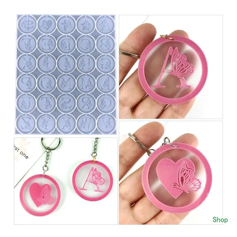 Dropship Resin Jewelry Mold Silicone KeychainResin Mold,Round Letter Resin Mold with Hole