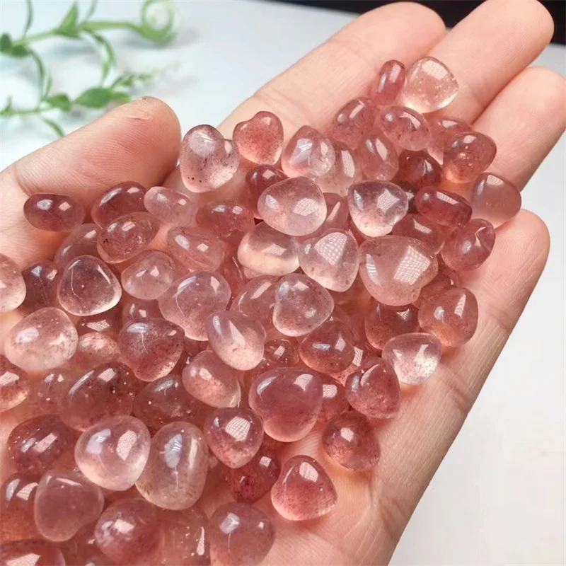 

10PCS Natural Strawberry Quartz Heart Carvings Crystals Healing Stone Jewelry Craft Home Decor DIY for Pendant Bracelet 8-12MM