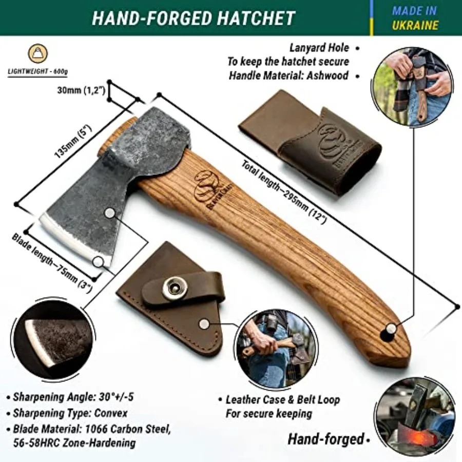 Wood Carving Axe Hatchet with Sheath AX1 - Forged Axes Bushcraft Hatchet for Camping - Small Forest Axe for Chopping, Splitting - view 3