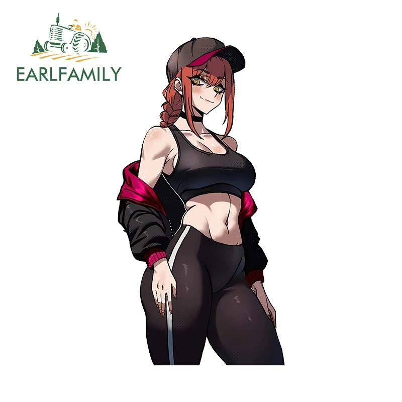 

EARLFAMILY 13cm X 6.7cm for Sexy Street Makima Car Stickers Sunscreen Cartoon Decals Car Label Scratch-Proof Creative Decor