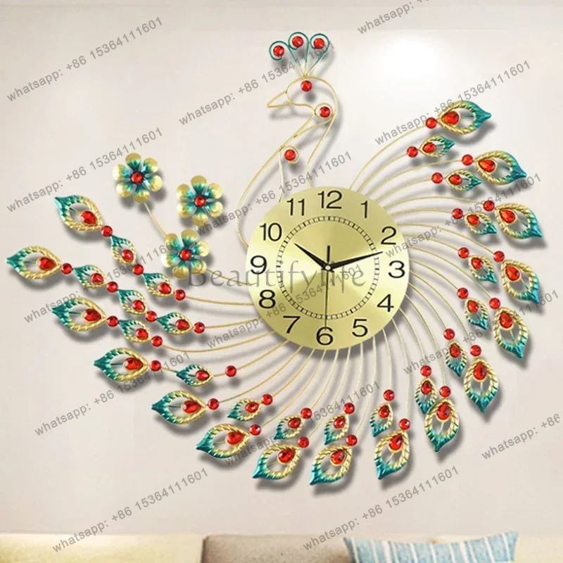 LJY Luxury Fancy Big Wall Clocks Aesthetic Unique Peacock Large Wall Clocks Modern Design Orologio Da Parete Living Room Furnitu