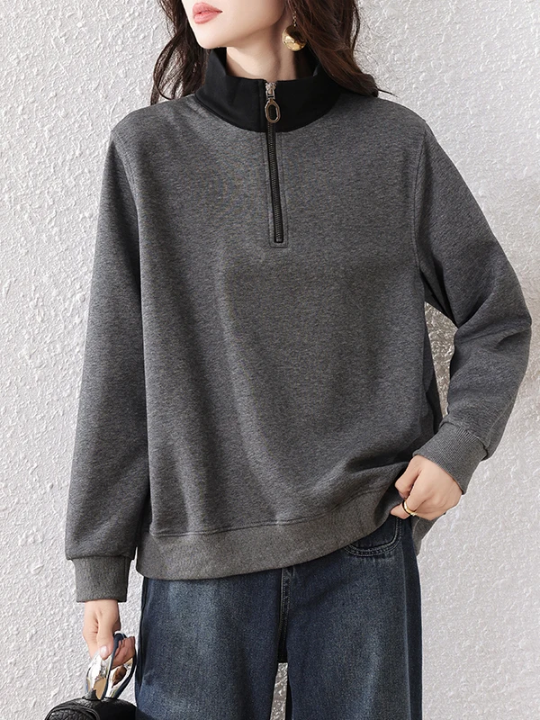 Sweat-shirt tendance pour femmes, ample, décontracté, couche de Base, haut Faion, amincissant, fermeture éclair, automne hiver, confortable, Long, Sve