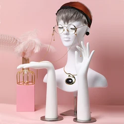 White Gold or Silver Female Mannequin Head with Hands For Jewelry Display Stand Hat Wig Scarf Bracket
