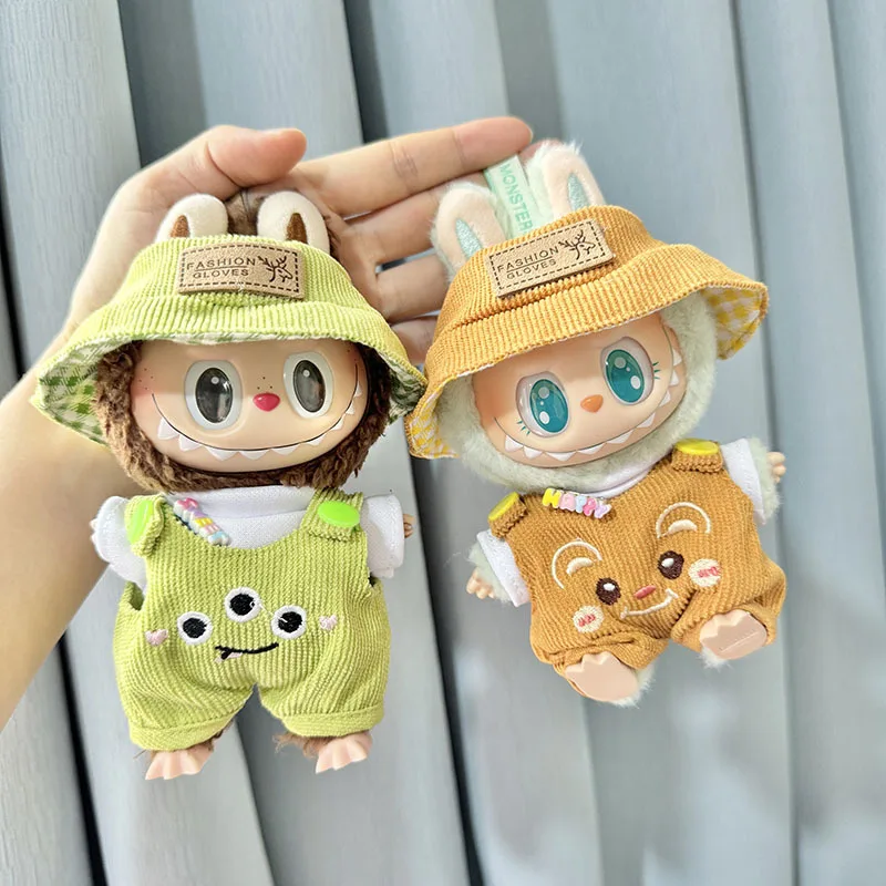 15cm/17cm Labubu I II Dolls Clothes Cute Matcha Green And Mocha Bear jumpsuit set Accessories Clothing Plush Doll'S Clothes