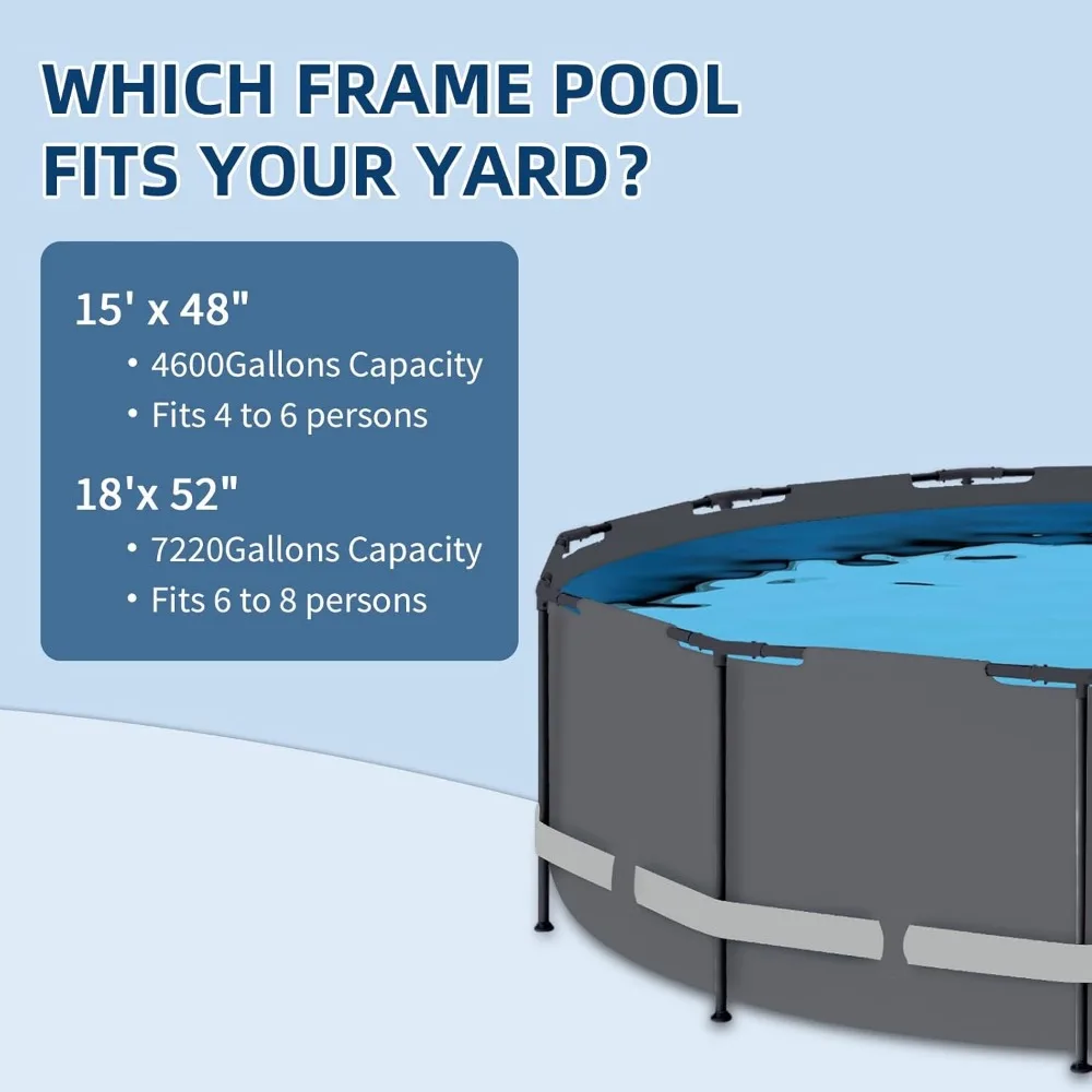 Conjunto de piscina acima do solo com estrutura de 15 pés x 48 pol. inclui bomba de filtro de 1000 GPH, tampa, escada, kit de manutenção, cinza, redondo