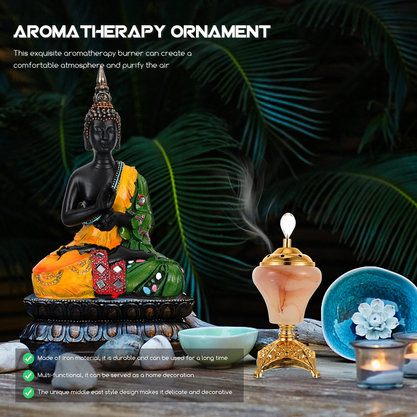 

Arab Iron Incense Burner Decoration Middle Eastern Zircon Holder Aromatherapy Adornment
