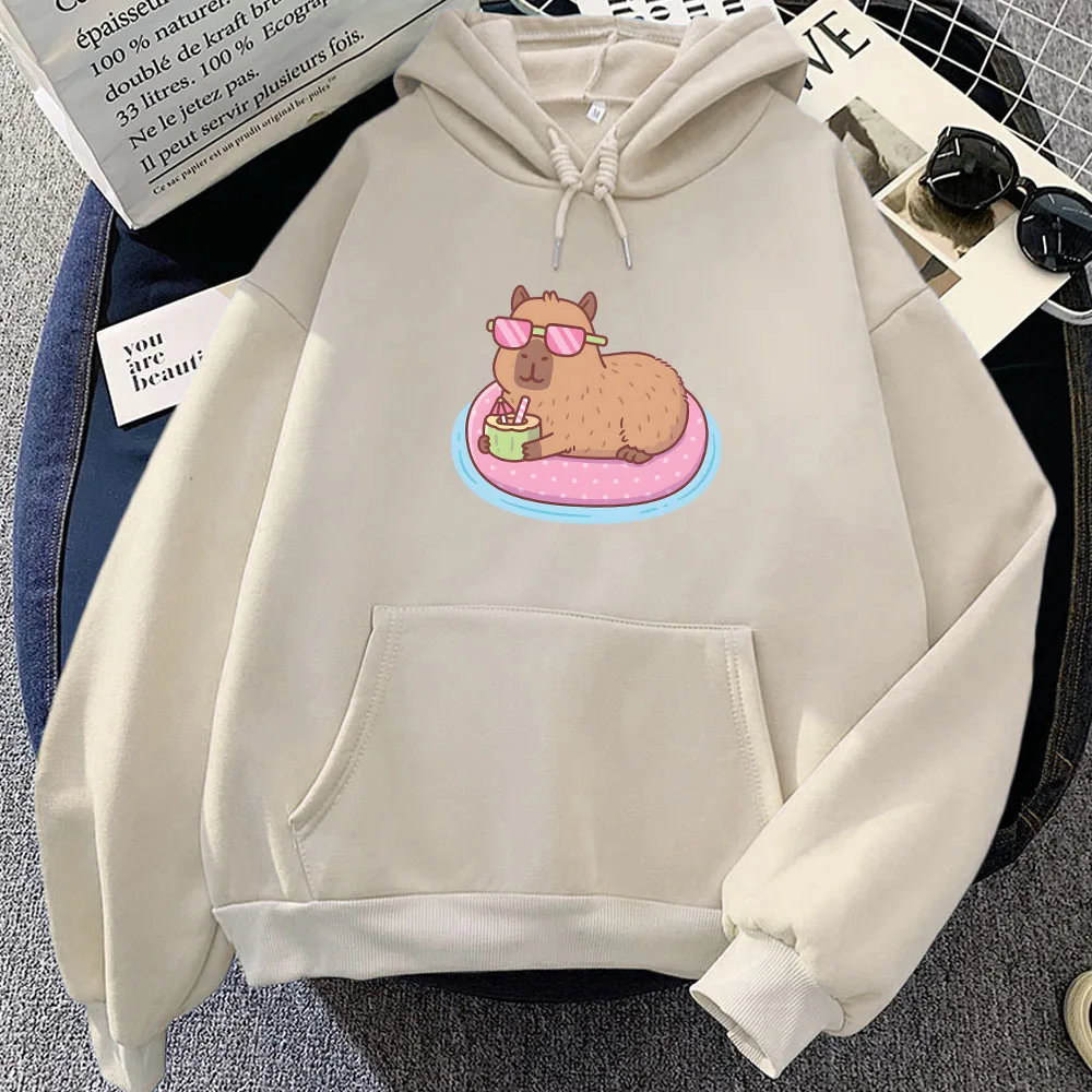 Capybara Cartoon Graphic Hoodies Long Sleeve Kawaii Printing Pullovers Pocket Winter Fleece Warm Sudaderas Clothing for Girls