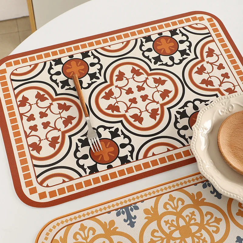 Vintage Leather Table Mat Simple Waterproof Oilproof Heat-Insulated PVC Placemat Plate Bowl Anti-hot Pad Light Luxury Room Decor