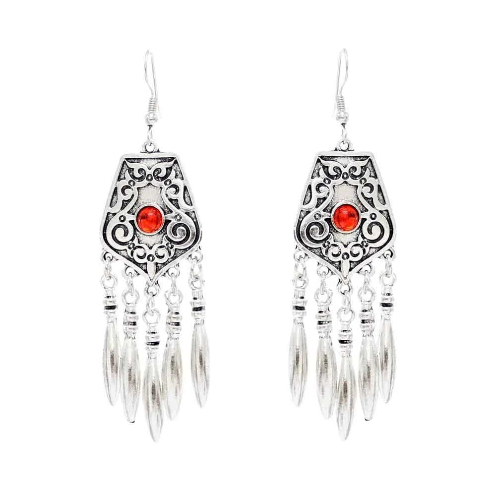 Vintage Silvery Bohemian Long Tassel Pendant Earrings for Women Drop Charm Earrings Afghan Tibetan Indian Jewelry Accessories