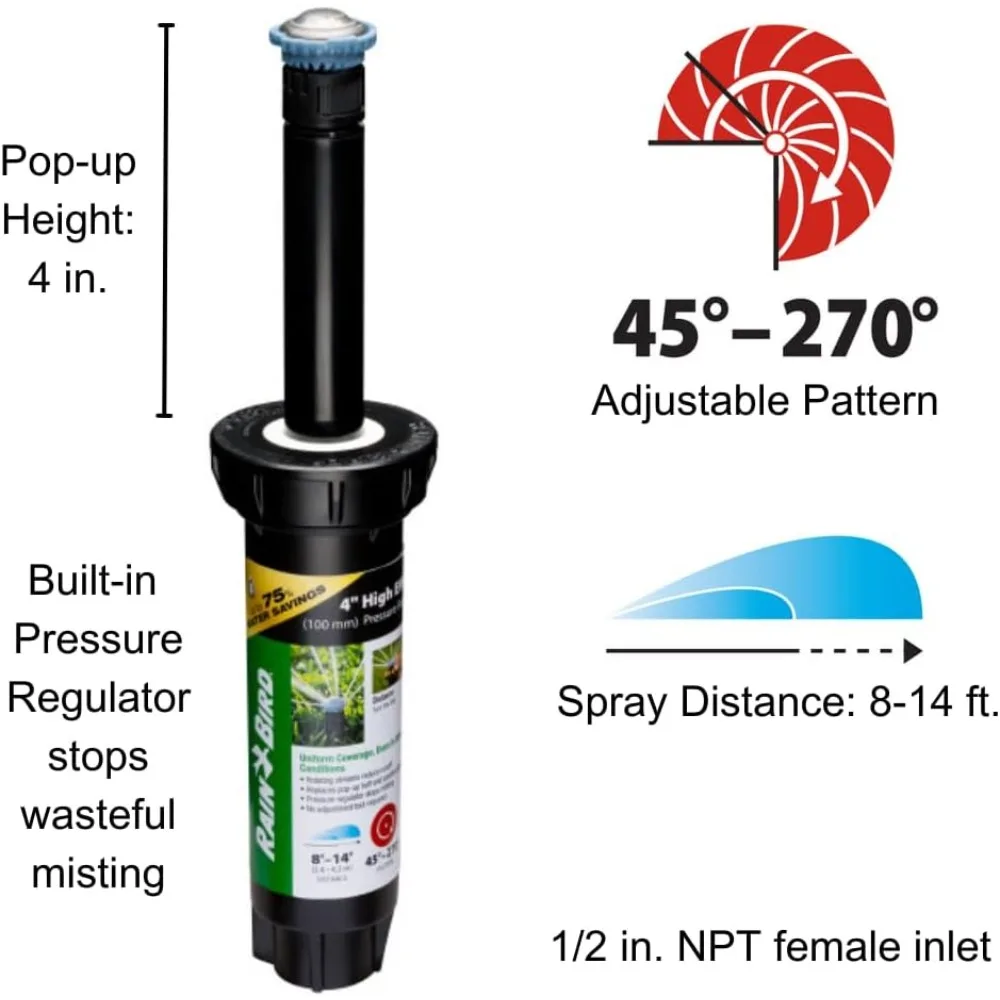 8sapropr تنظيم الضغط (prs) رشاش دوار احترافي عالي الكفاءة، يدوي قابل للتعديل 45 °   - 270 °   نمط، 8' - 14' رذاذ القرص