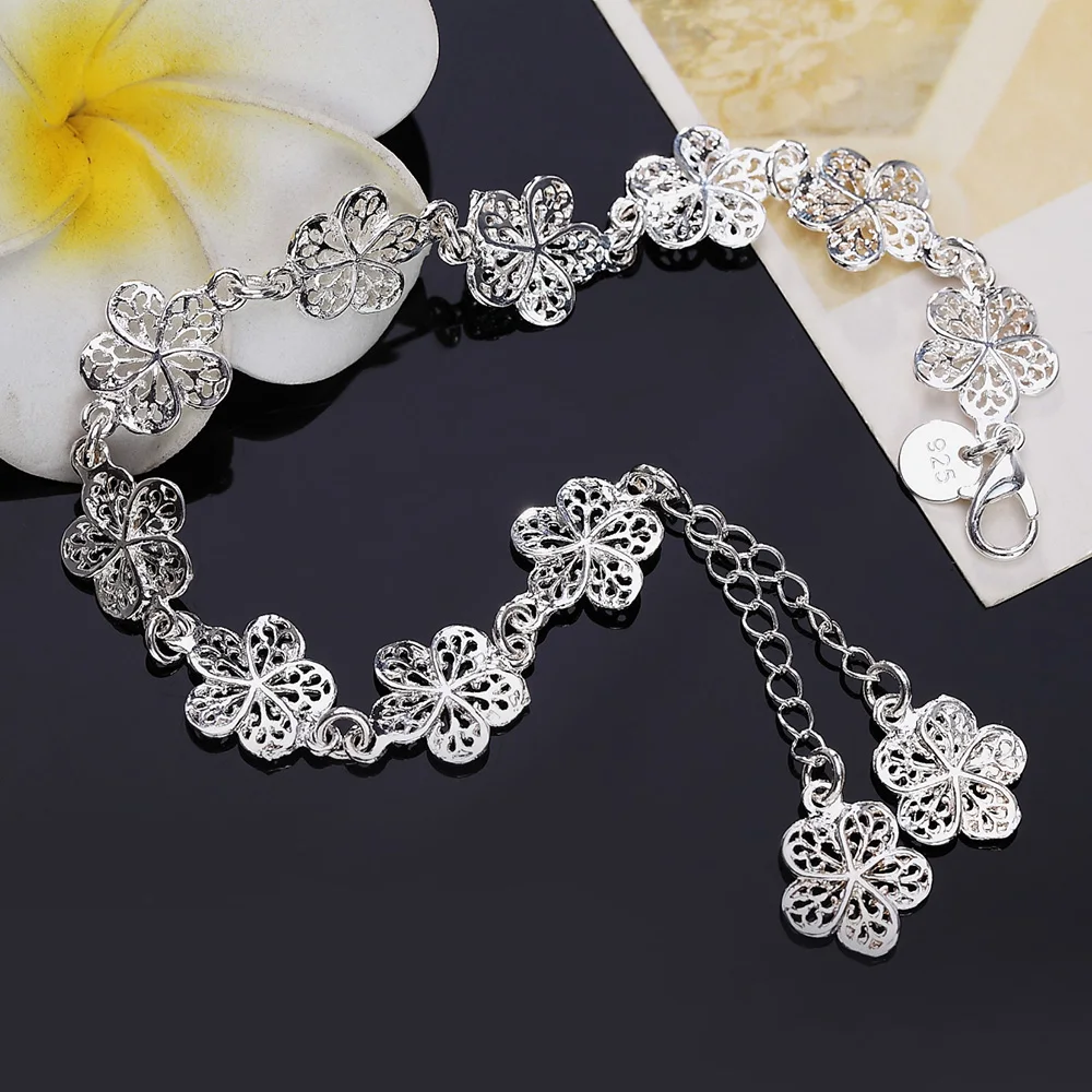 Christmas gifts flower chain fashion 925 Sterling Silver Bracelet for woman fine luxury jewelry Wedding party Popular brands