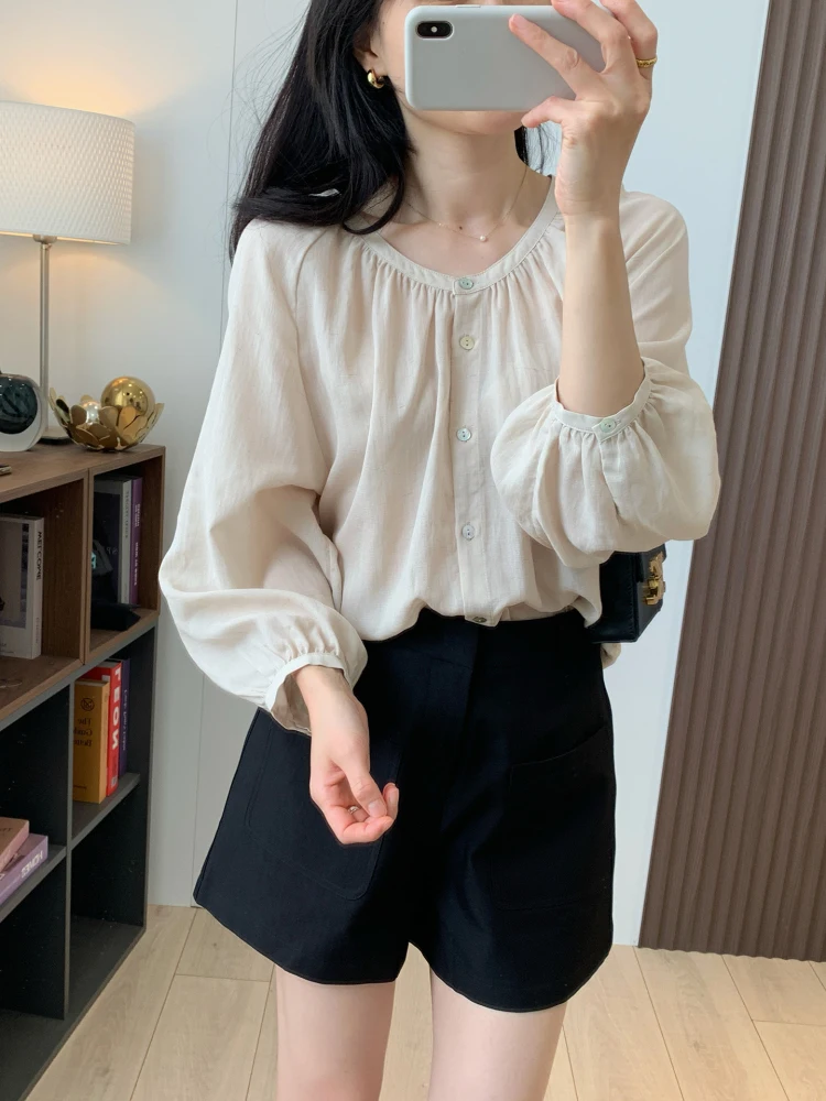 

Повседневная свободная посадка, цветная тканая смесь лиоцеллого льна, тонкая летняя одежда для поездок на работу, женская премиум-класса Faion Long Sve round Ne