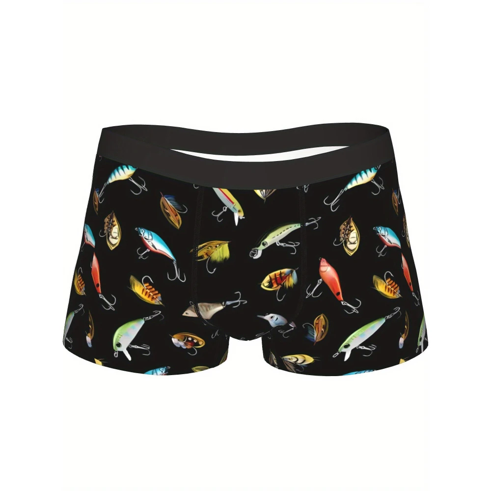 

Men'S Breathable Boxer Briefs Featuring a Fish Hook Fishing Lure Design, Stretchy Underwear for Stylish Everyday Casual Wear
