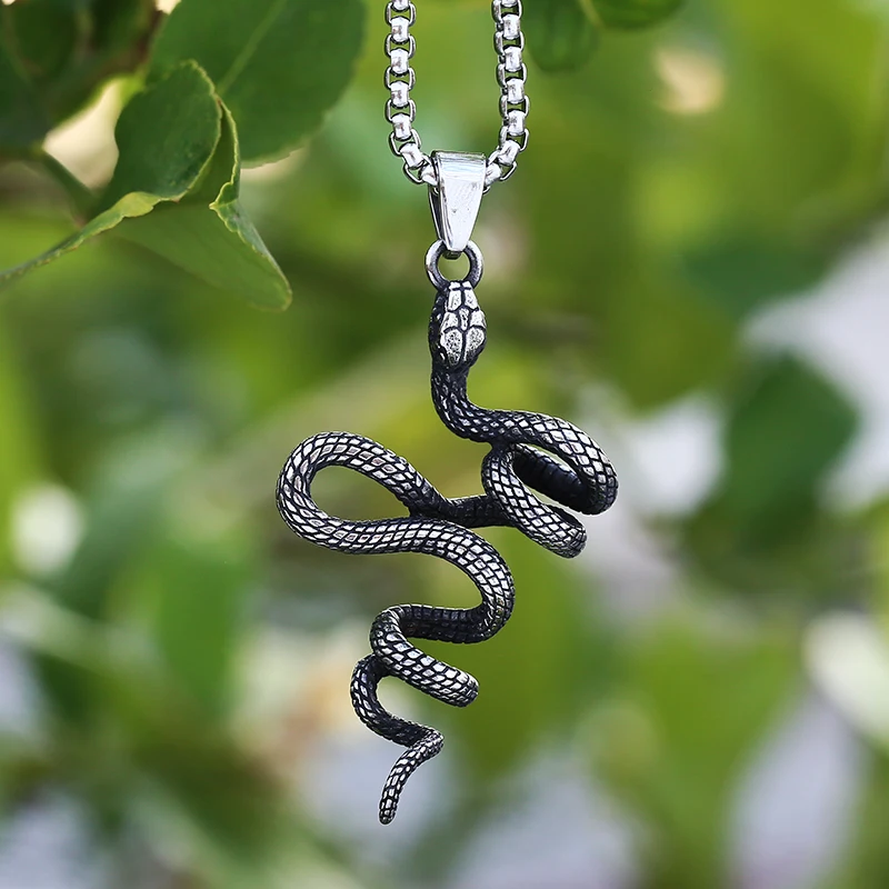 Engrave Name 3D Snake Pendant Long Necklace With The Tree Biker 316L Stainless Steel Accessories Animel Jewelry For Men Collane