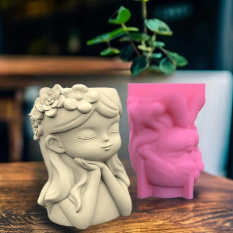 F42F Cute Angle Girl Silicone Mold Flower Planter Mold Flower Pot Resin Mold for DIY Craft Art Home Decoration Concrete Mould