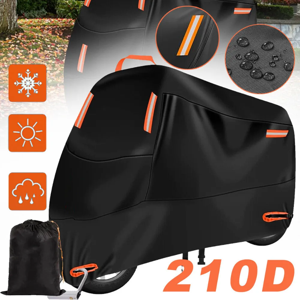 220 x 95 x 125 cm Motorrad- und Roller-Abdeckplane für den Außenbereich, 300D Oxford Roller-Garage mit 4 Reflektorstreifen und 2 Schlosslöchern, 2 Befestigungsschnallen und 1 Tasche
