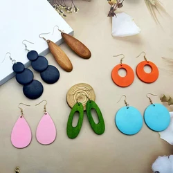 6 pairs of a set of solid wood fashion new multi-colored wooden earrings jewelry simple personality girls fashion daily wear jew