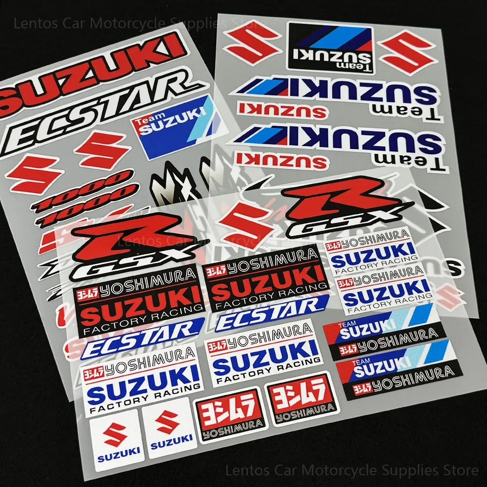 

Набор наклеек для мотоциклов Suzuki: виниловые водонепроницаемые светоотражающие наклейки на кузов, эмблема для шлема, декоративный комплект