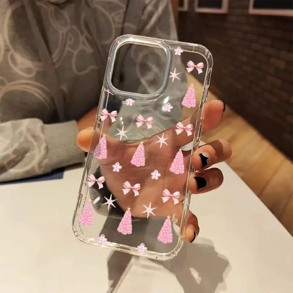 Funda de teléfono para hombre con bonito lazo de árbol de Navidad rosa y estrella de jengibre para iPhone 17 16 11 12 13 14 15 Pro Max Plus XR XS X 7 8 17