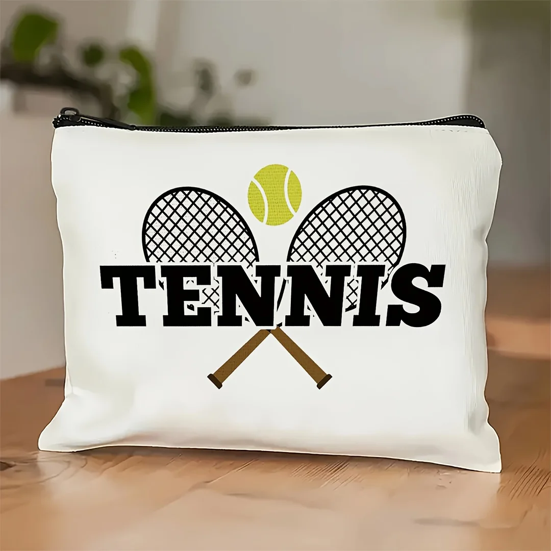 Make-up-Tasche mit Tennisthema, Geschenk für Tenniselegeisterte, leichte, faltbare Reise-Kosmetiktasche für Frauen, Reise-Aufbewahrungstasche – Detail 4