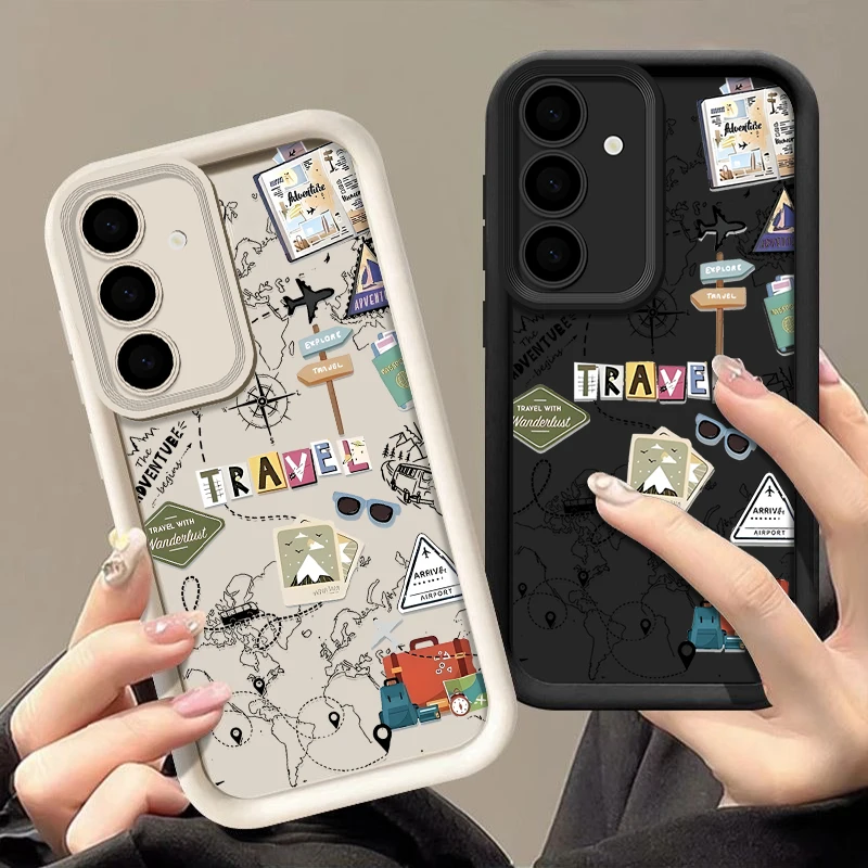

Travel Map Pattern Phone Case For Samsung Galaxy A17 A07 A06 A26 A16 A06 A35 A55 A25 A05s A15 A54 A34 A36 4G 5G Soft Back Cover