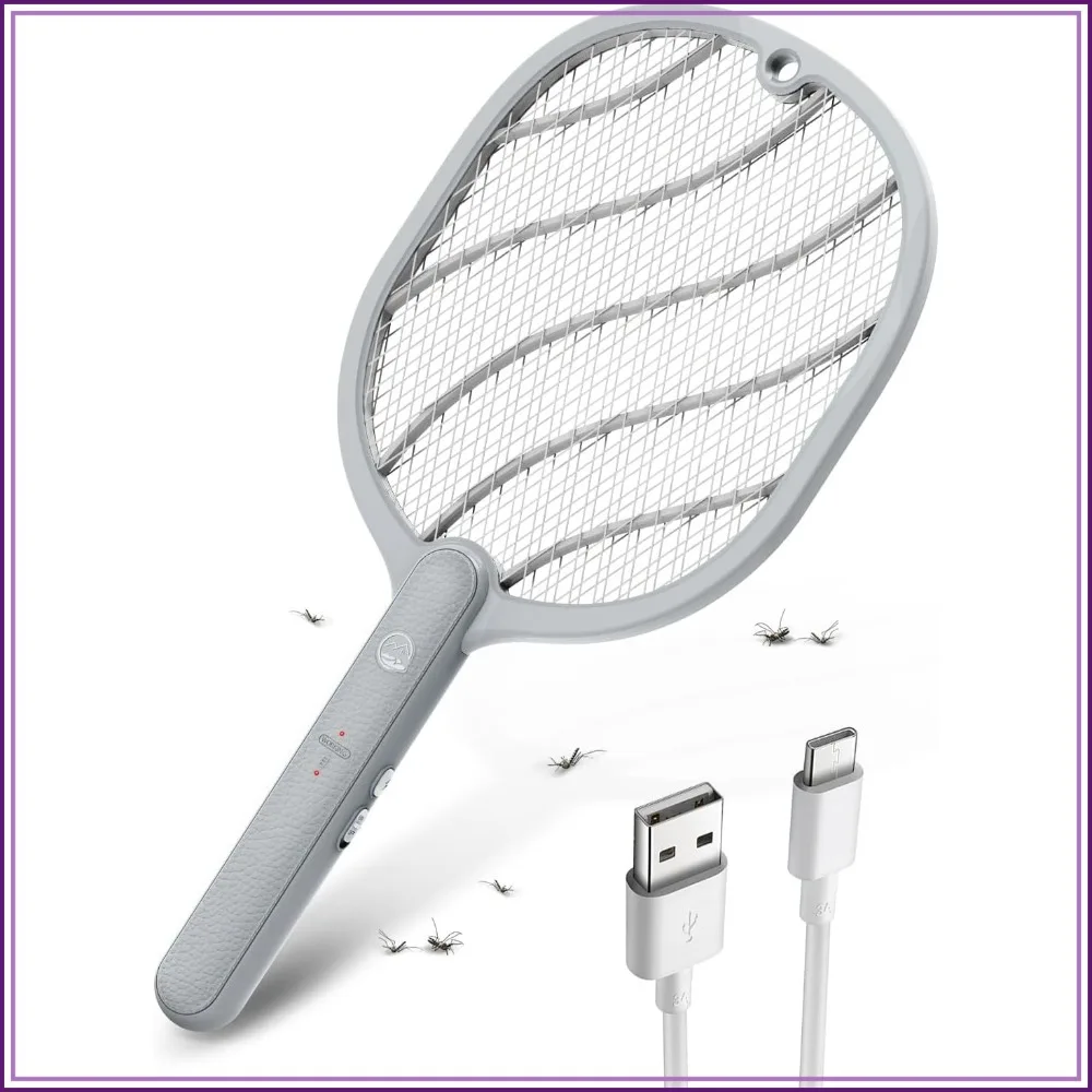 3800V Electric Fly Swatter, Type-C Rechargeable Bug Zapper Racket, 3-Layer Safety Mesh, Lightweight for Indoor Outdoor