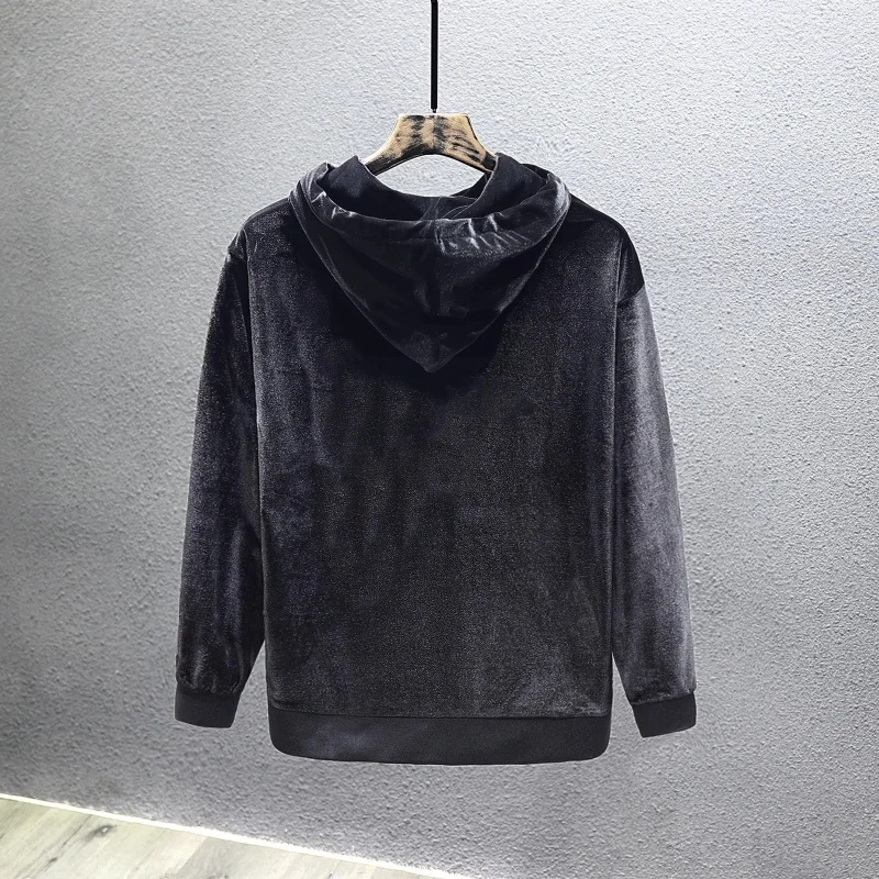 Light sensitive velvet hoodie men's 2024 autumn style loose embroidery high-end casual light luxury hooded outerwear