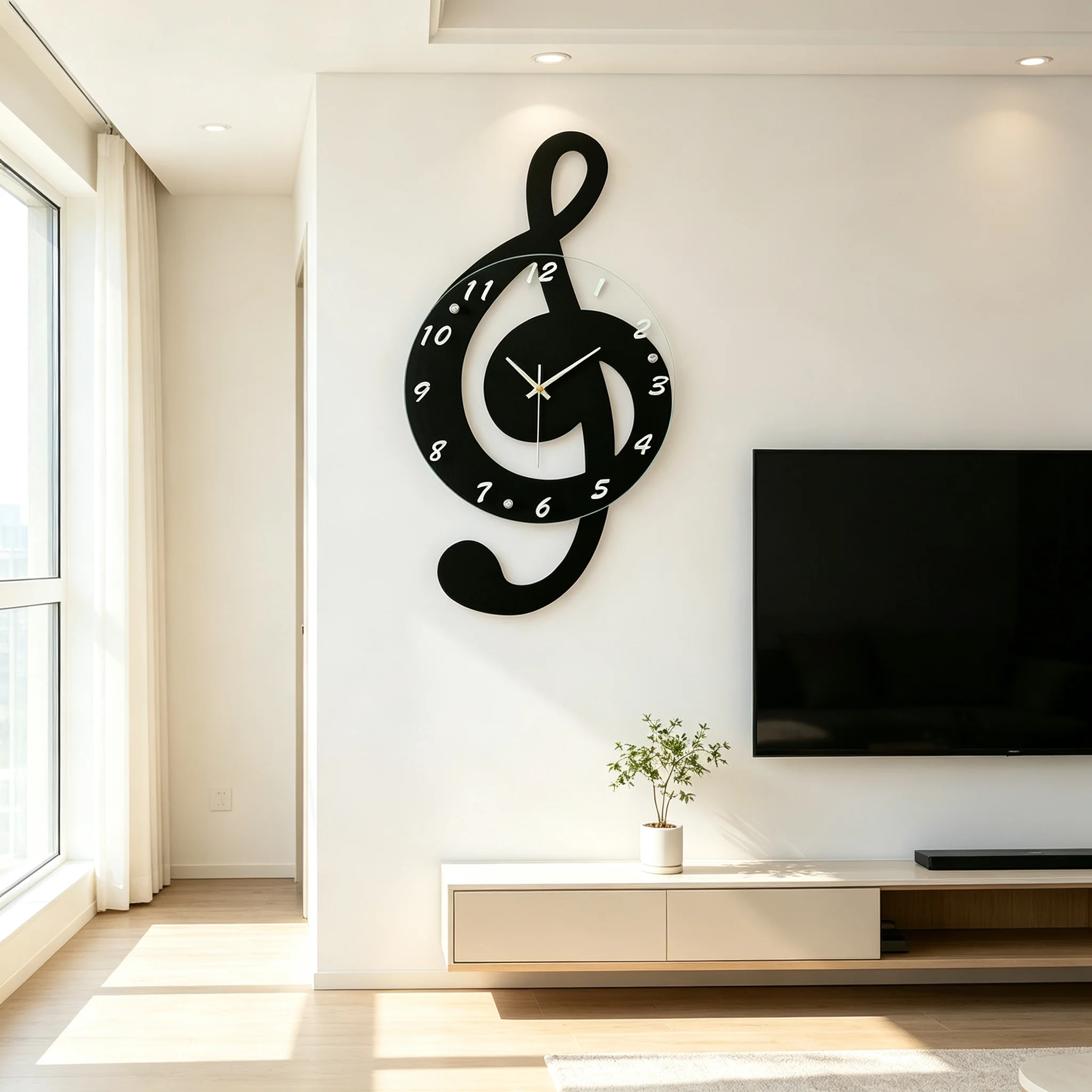 Creative Treble Clef Music Note Wall Clock Silent Non-Ticking Modern Art Decor for Living Room Bedroom Kids Room Music Studio