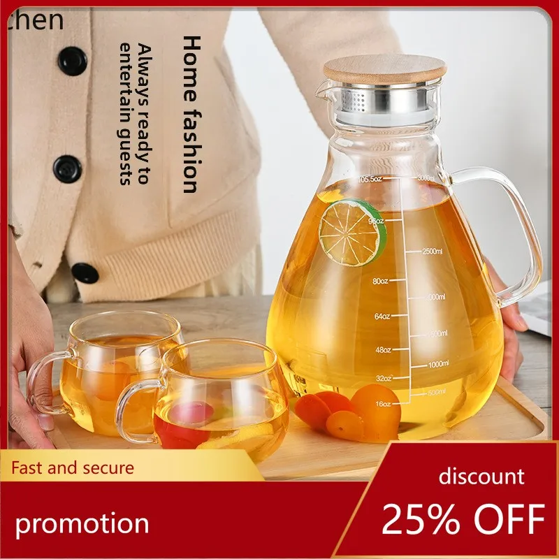 

YFY heat-resistant glass water pitcher with stainless steel lid - extra large capacity juice pitcher - clear glass cold water